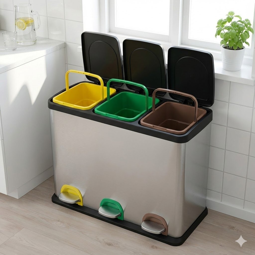 Cestino a pedale per raccolta differenziata in acciaio inox 24L