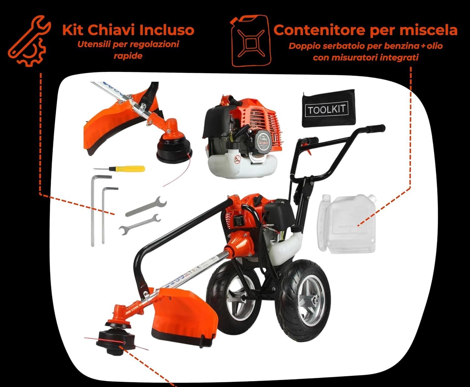 Decespugliatore a carrozzino struttura con ruote
