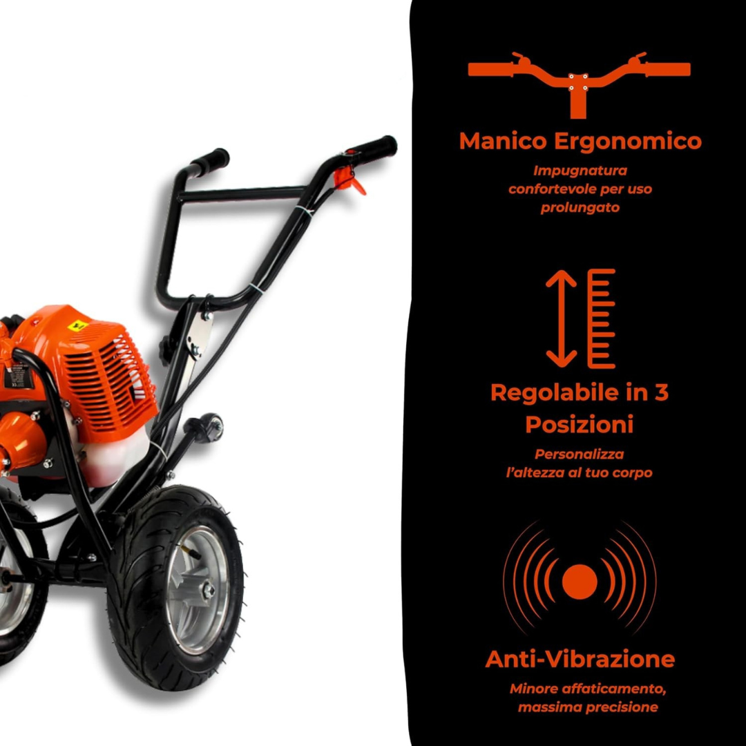 Decespugliatore a carrozzino in uso nel giardino