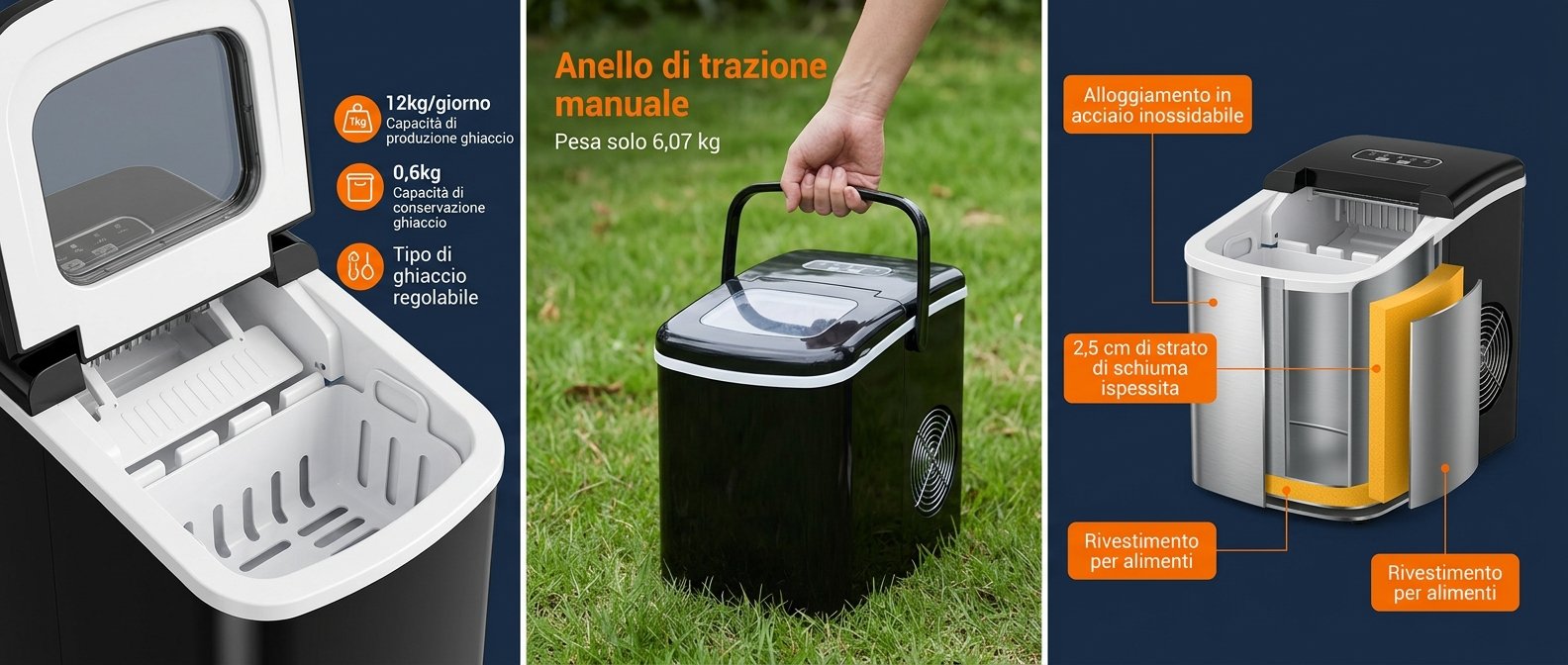 Macchina per ghiaccio portatile ideale per bibite e aperitivi