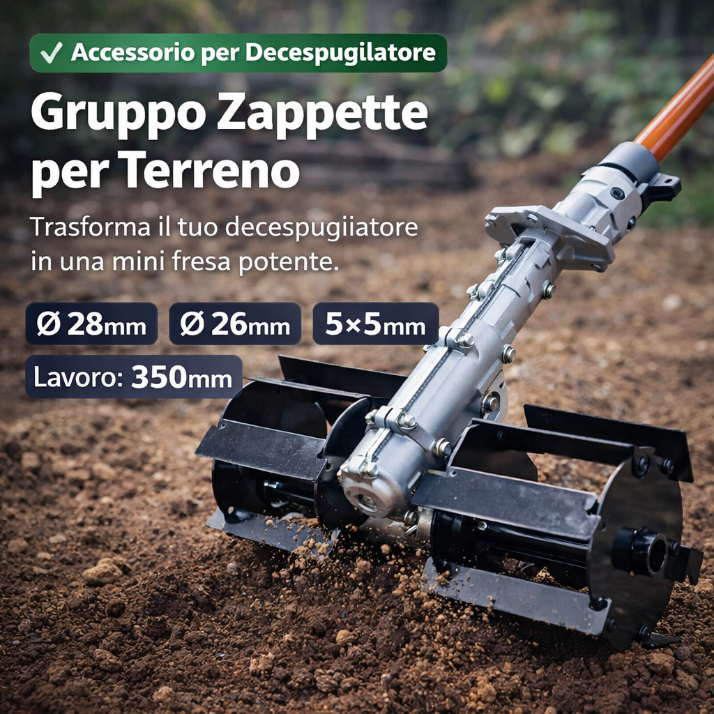 Gruppo zappette a rullo montato su decespugliatore