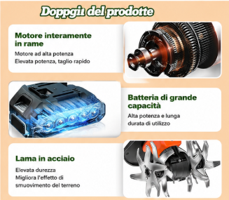 Coltivatore a batteria in uso nel terreno