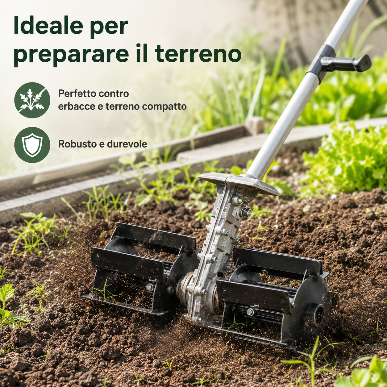 Gruppo zappette in uso nel terreno