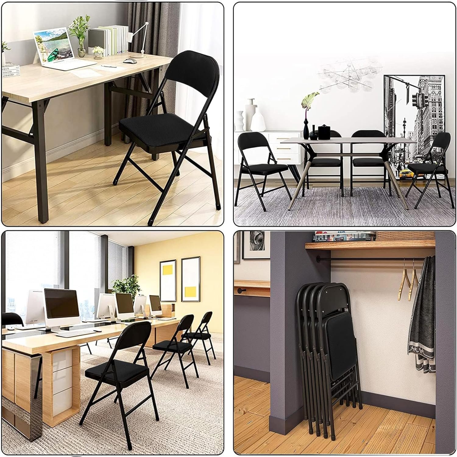 Set di 6 sedie pieghevoli imbottite nere