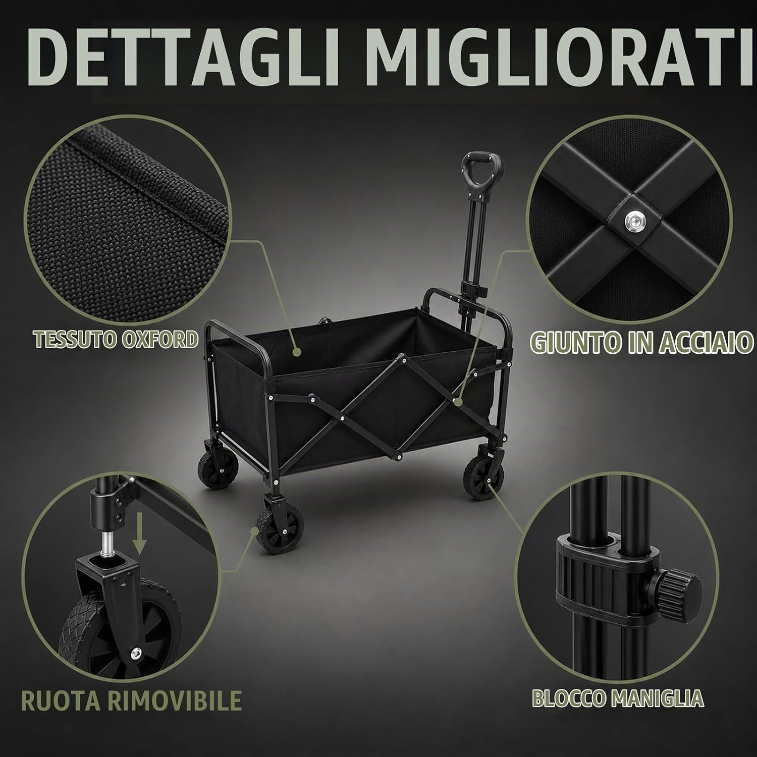Dettagli costruttivi carrello pieghevole