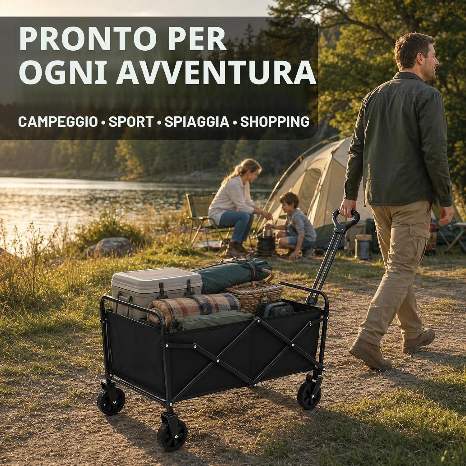 Carrello pieghevole utilizzato in campeggio