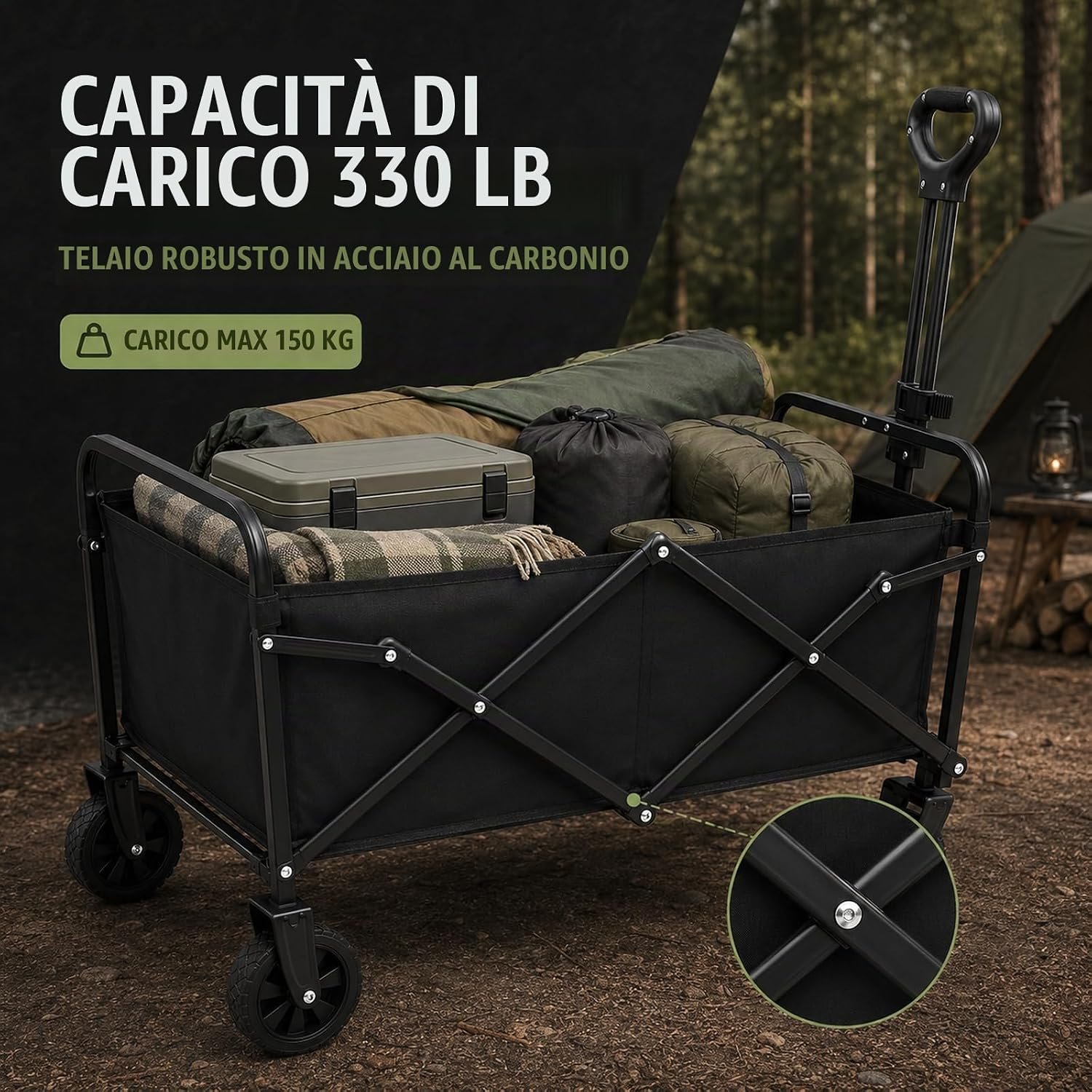 Carrello pieghevole capacità massima 150 kg